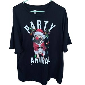 Holiday‎ Time Christmas Shirt Adult 2X XXL Black Dog Party Animal Short Sleeve